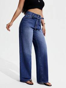 SHEIN EZwear Women's Pocket Straight Loose Casual Versatile Jeans