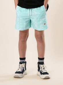 SUMWON 夏季沙滩游泳短裤轻便旅行度假探险日常休闲防水印花休闲户外男童短裤 - 綠色 - 查看 4