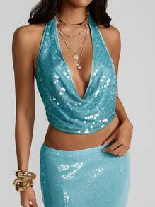 Aloruh Nuova blusa da donna con schiena aperta, sexy ed elegante, in stile retrò romantico, collo drappeggiato, adatta per festival musicali e uscite, primavera/estate