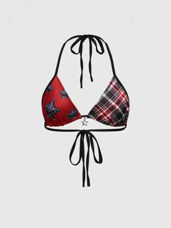 Grunge Punk Top court brassière à carreaux style punk Y2K baddie, scolaire, pour la rentrée scolaire