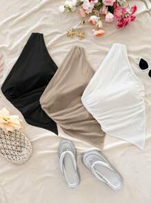 Soleia 3 Set Multicolor Women's Solid Color Casual Daily Wear Asymmetrical Neck Asymmetric Blouse - Multicolor - View 5