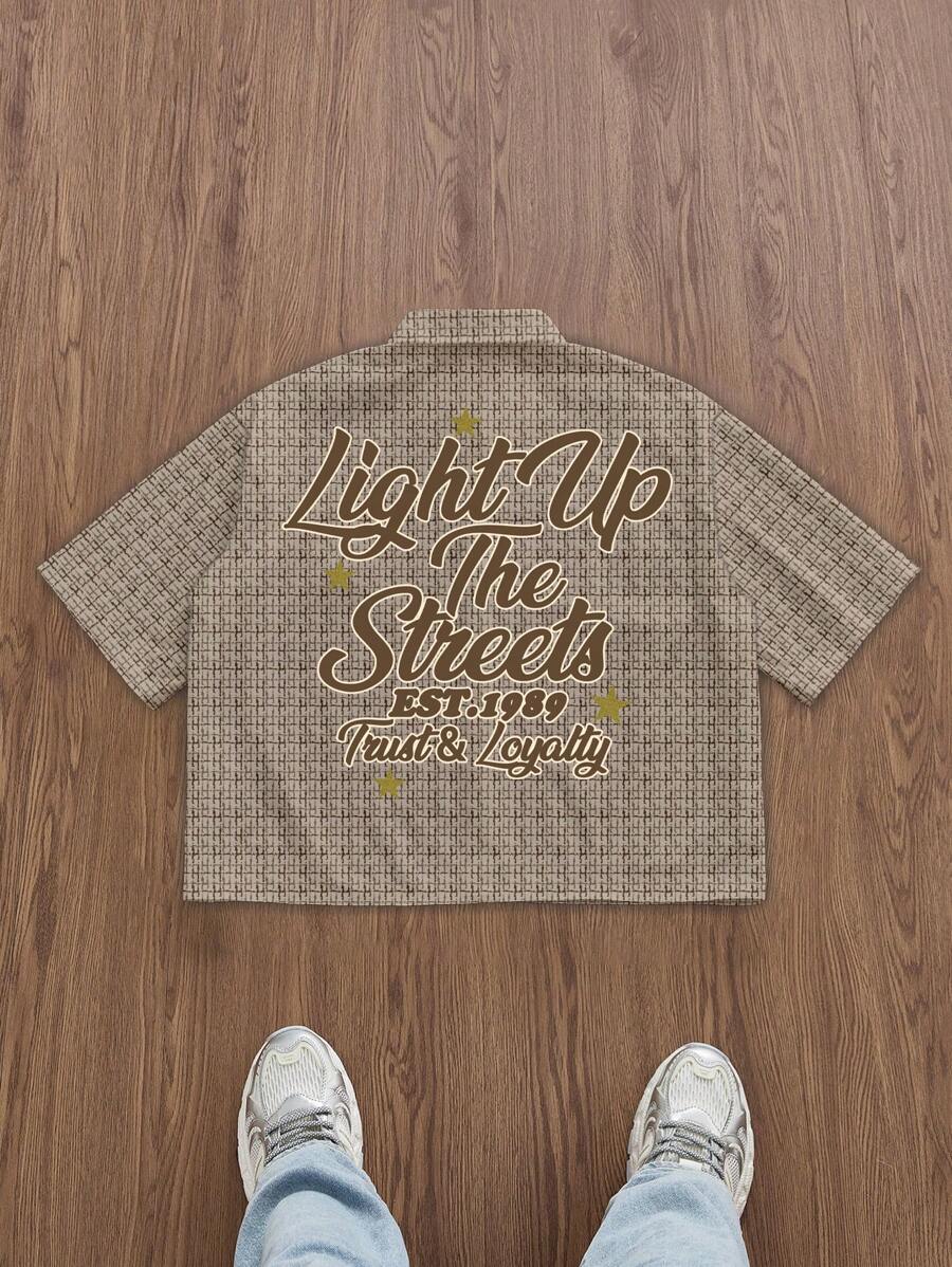 Manfinity Roghcode Men Street Casual Plaid & Slogan Graphic Shirt - Multicolor - View 1