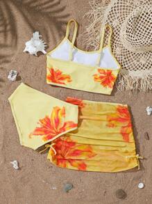 3pcs/Set Cute Teen Girlbowknot Adjustable Strap Bikini With Tulle Skirt - Multicolor - View 5