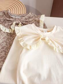 SHEIN 2 件装年轻女孩彼得潘领棕色花卉印花 T 恤，乡村风格，春夏 - 彩色 - 查看 6