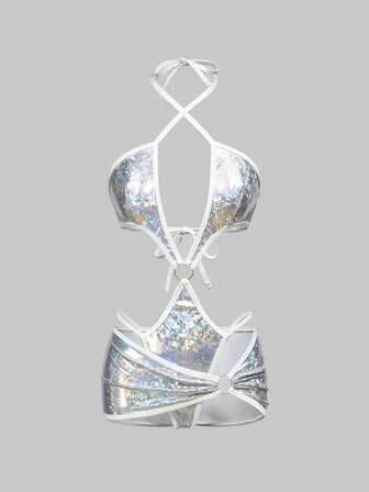 ROMWE Avant Sexy Fashionable Holo Coated Fabric Lingerie Set