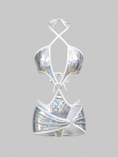 ROMWE Avant Sexy Fashionable Holo Coated Fabric Lingerie Set