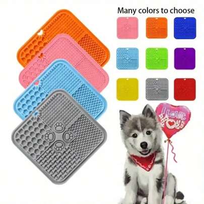 1 pieza Colchoneta comedero lento para mascotas con 4 compartimentos, en 11 colores, incluye raspador y herramientas de distribución, de silicona, con ventosa, que se puede montar en la pared, adecuado para gatos y perros