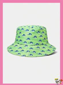 THE POWERPUFF GIRLS X SHEIN Mũ xô họa tiết hoa mao lương dễ thương có thể đảo ngược, thiết kế giản dị - màu xanh lá - Xem 1