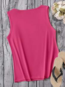 Calvaya 加大码闪亮心形赛车图案背心，鲜艳多彩夏季无袖 - 玫紅色 - 查看 2