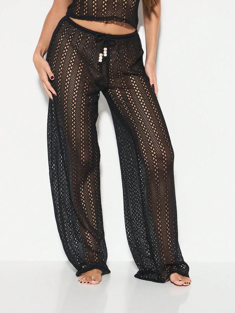 KIZN Crochet Wide Leg Palazzo Pants With Shell Beads