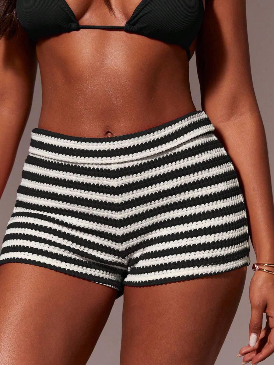 Athîral Women Striped Casual Slim Fitting Versatile Shorts