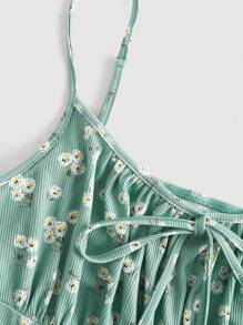 SHEIN EZwear 薄荷绿色碎花加大码雪纺连衣裙 - 薄荷綠 - 查看 3
