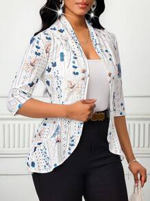 SHEIN Lady Women's Elegant Casual Floral Print Skeleton Textured Jacquard Fabric Urban Commuter Intelligent Vacation Fitted Cardigan Women's Coat Four Seasons Summer Outfits For Women Vacation Outfits Woman Business Casual Woman Vacation Office Outfits For Women Western Work Clothes Women Going Out Tops Going Out Tops Women Birthday Outfits For Women Church Outfits Women Brunch Outfits For Women Work Tops In Fall/Winter