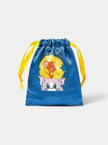 TOM & JERRY X SHEIN 4 Peças Conjunto: Máscara de Olhos e Scrunchie para Cabelo de Seda Sintética com Estampa de Céu Estrelado e Rato