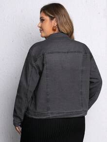 EMERY ROSE Plus Size Women's Long Sleeve Single Breasted Stretch Denim Jacket - Grey - View 2