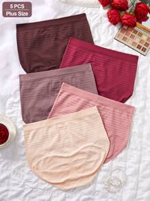 SHEIN 5件装女士加大码舒适弹力高腰条纹无缝全覆盖内裤 - 彩色 - 查看 7
