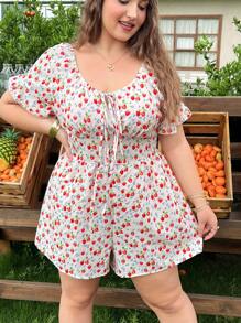 SHEIN EZwear Damen Große Größen leichte Erdbeer Muster Lässig Jumpsuit für Sommerurlaub