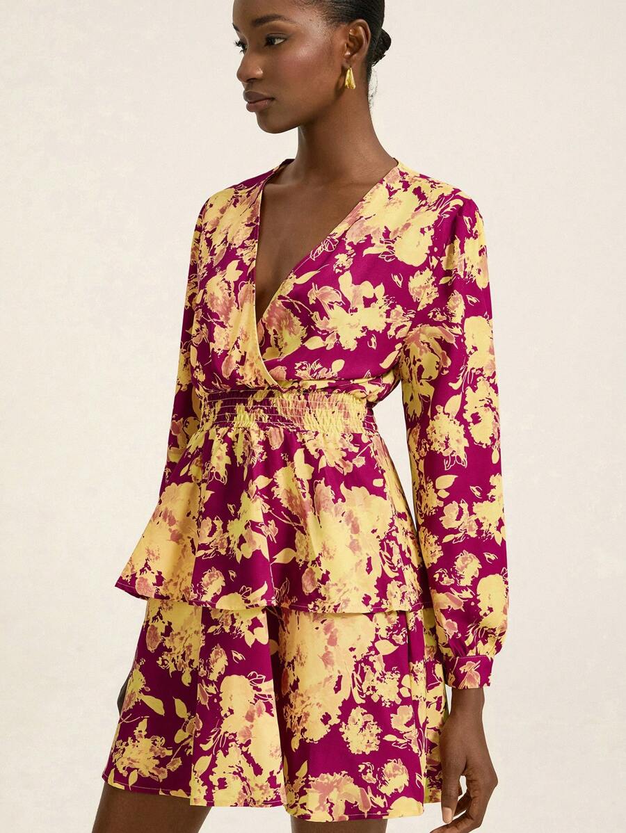 SHEIN Unity 女士花卉印花长袖时尚度假连衣裙 - 彩色 - 查看 1