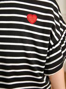SHEIN Young Girl Striped Casual Casual Knit Top And Casual Knit Casual Pants Set - Black - View 3