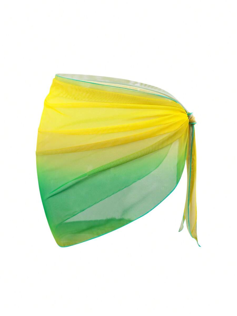 Swim Oasis Women's Ombre Pleated Chiffon Beach Cover-Up Skirt (Random Print) For Summer Beach Vacation - Green - View 1