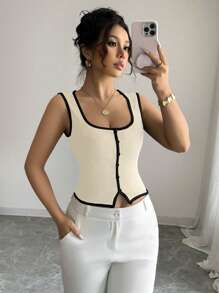 Elenzga Women's Elegant Contrast Trim Camisole For Summer