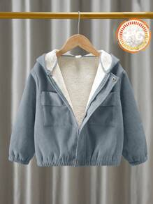 SHEIN 1 件青年休闲学院风时尚实用百搭可爱柔软舒适羊毛纹理夹克，适合日常穿着、学校、户外、运动、秋冬