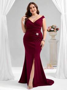 Coutiva 大码正式晚礼服（重型设计） - 酒紅色 - 查看 4