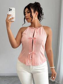 Elenzga Áo yếm thời trang màu trơn mùa hè cỡ lớn cho nữ - Hồng - Xem 4