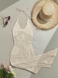 Soleia Women's Palm Tree Print Halter Neck Cover Up Dress, Holiday Wear, Country Concert Outfit