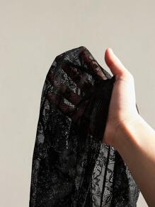 SHEIN ICON Sexy Lace Asymmetrical See-Through Cardigan Top - Black - View 9