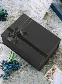 1pc Foldable Bowknot Ribbon Tied Lid Gift Box For Shoes And Clothes, Birthdays, Parties, Valentine's Day, Black Valentine's Day, Valentines Wedding, Birthday,Suplies,Decorations