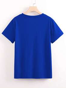 INAWLY Women Leopard & Cherry Print Loose Drop Shoulder Round Neck T-Shirt - Blue - View 2