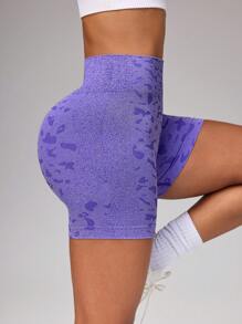 SHEIN 1 Stück Basic Kurze+Feuchtigkeitsableitender Stoff/Kontrastdesign/Einfarbig/Lila+Nahtlose Sport Shorts, geeignet für Fitness, Yoga Training Shorts