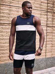 Manfinity VCAY Conjunto de shorts holgados casuales diarios de hombre con cordón en la cintura, pernera recta y parches - Multicolor - Ver 3