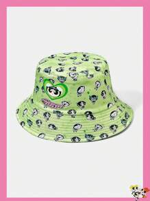 THE POWERPUFF GIRLS X SHEIN Green Fuzzy Policewoman Digital Print Bucket Hat - Green - View 2
