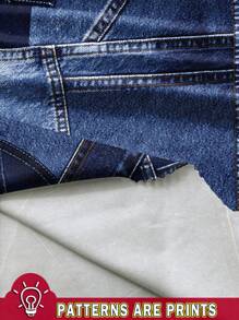 SHEIN EZwear Women Denim Effect Print Slim Fit Skirt Chic Dress - Dark Wash - View 3