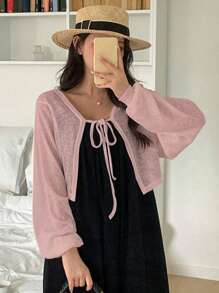 DAZY Damen Bindegürtel einfarbige Strickjacke, kann über einem T-Shirt getragen werden, Damen Langarm Tops für den Sommer