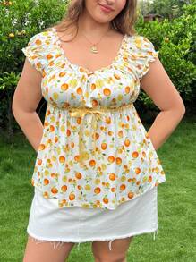 SHEIN EZwear 大码夏季度假休闲水果印花针织T恤 - 白色 - 查看 3