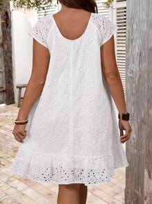 EMERY ROSE Abito largo da donna stile vacanza estiva, tinta unita, in rete con ricamo, manica raglan, taglie comode