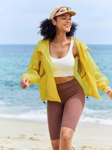 In My Nature Chaqueta de lluvia con capucha de manga larga y cremallera frontal de color contrastante para mujer, chaqueta casual de bloqueo de color para senderismo al aire libre, chaqueta para correr, chaqueta cortavientos de protección solar, chaqueta ligera, chaqueta de color amarillo y marrón, chaqueta de activewear, bloqueo de color, chaquetas de color contrastante, chaquetas protectoras contra el sol, chaquetas protectoras UV, a prueba de sol, verano, otoño, chaquetas de senderismo al aire libre, chaquetas transpirables, chaquetas translúcidas, chaqueta fluorescente amarilla - Amarillo - Ver 10