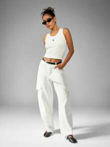 MISSGUIDED High Waisted Wide Leg Barrel Cut Ripped Jeans Distressed Loose Fit Denim Pants Fall Winter Casual Streetwear Fashion - White - View 3