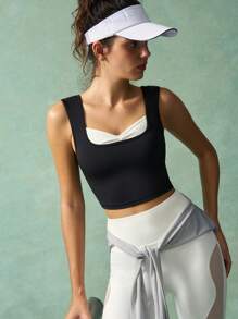 VARSIVA Top de gimnasio para mujeres, top deportivo ajustado de color contrastante - Blanco y Negro - Ver 4