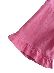 SHEIN LUNE Solid Color Round Neckline Shirt With Ruffle Hem For Summer Casual Wear - Hot Pink - View 4