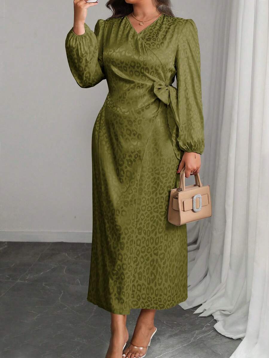 Modelyn Vestido envolvente con escote en V y estampado de leopardo para mujer de talla grande