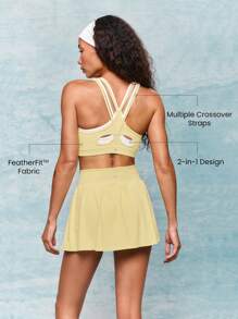 GLOWMODE FeatherFit™ Big Energy Contrast Color Panel Removable Cups Sports Bra Low Impact Yoga Pilates Studio Daily Casual Wear - French Vanilla - Xem 2