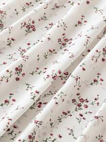 SHEIN CURVE+ 大码女式褶皱短袖收腰长款花卉印花休闲宽松连衣裙，适合春夏季，时尚百搭