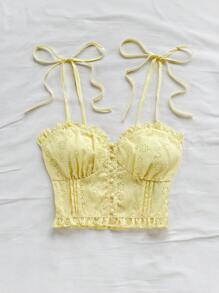 Soleia 白色花卉纹理荷叶边下摆女士吊带背心，适合度假穿着 - 黃色 - 查看 6