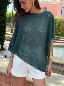 Aloruh 绿色新款时尚优雅杏色百搭提花镂空无袖罩衫，适合夏季、空调房度假、女士街头时尚复古职场穿搭 - 杏色 - 查看 4