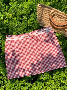 Comfortcana Women's Fashionable Romantic Y2K Plaid Print Twist Mini Skirt Red Gingham - Red - View 3