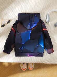 Young Boy Geometric Print Casual Sweatshirt Fall Winter - Multicolor - View 2